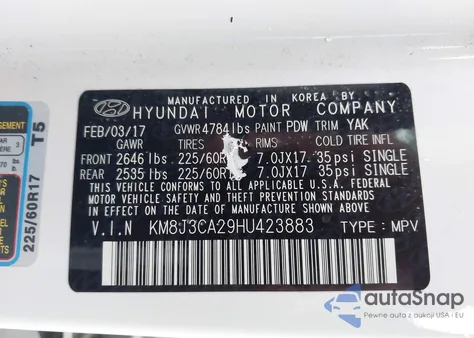 2017 Hyundai Tucson Eco из США, поврежденный, VIN KM8J3CA29HU423883